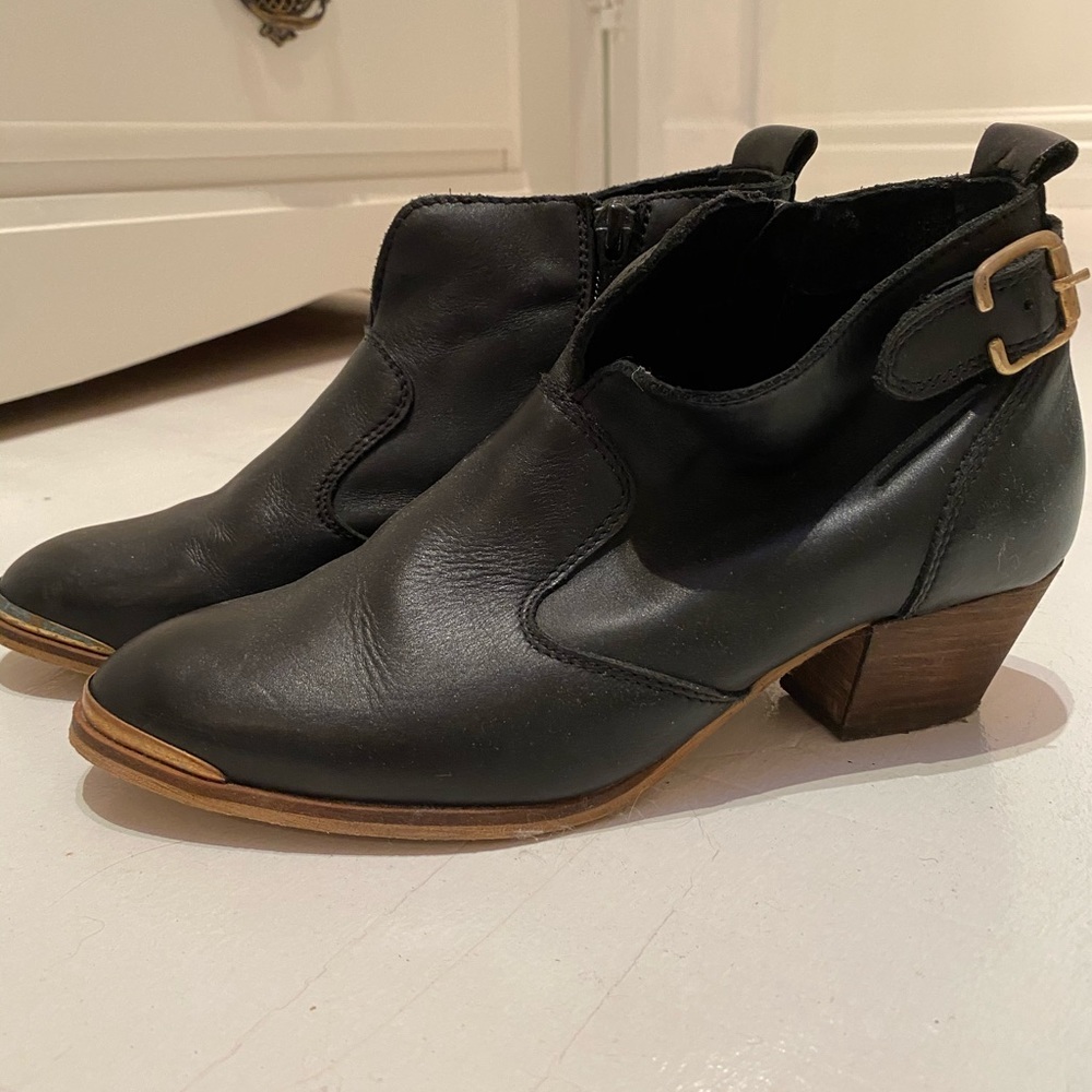 Black leather booties